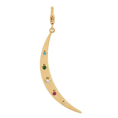 Artisan Women's Gold / White 18k Yellow Gold Crescent Moon Pendant With Diamonds & Gemstones In Multi