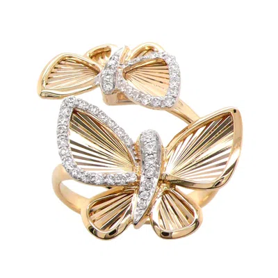 Artisan Women's Gold / White 18k Yellow Gold Diamond Butterfly Bypass Ring
