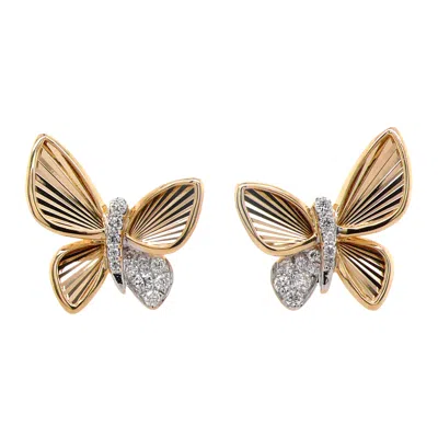 Artisan Women's Gold / White 18k Yellow Gold Diamond Butterfly Earrings In Multi