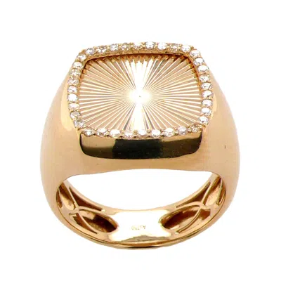 Artisan Women's Gold / White 18k Yellow Gold Diamond Halo Signet Ring With Sunburst Engraving