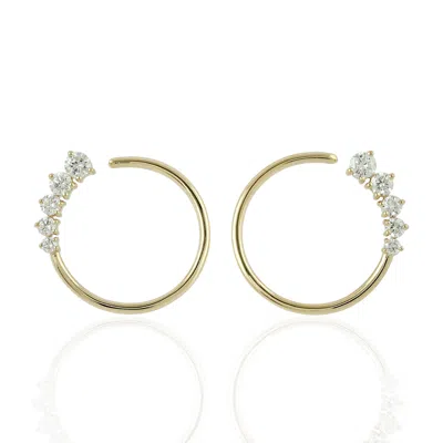 Artisan Women's Gold / White 18k Yellow Gold Hoop Stud Earrings With Natural Diamond
