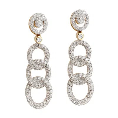 Artisan Women's Gold / White 18k Yellow Gold Pave Diamond Layard Link Dangle Earrings In Multi