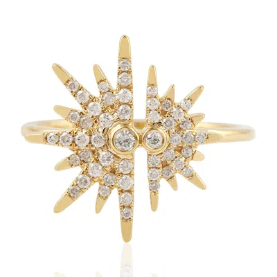 Artisan Women's Gold / White 18k Yellow Gold Pavé Diamond Starburst Ring – Statement Designer Jewelry For He In Multi