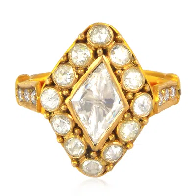 Artisan Women's Gold / White 18k Yellow Gold Silver Diamond Halo Geometric Statement Ring