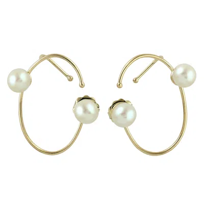 Artisan Women's Gold / White 18k Yellow Gold With Bezel Set Pearl Gemstone Designer Ear Cuff Earrings