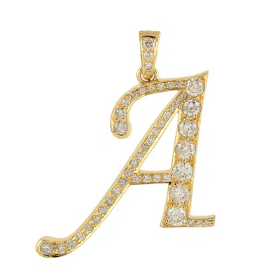 Artisan Women's Gold / White Alphabet "a" Initial Letter Pendant In 14k Gold With Pave Natural Diamond