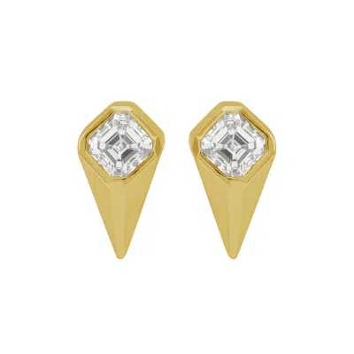 Artisan Women's Gold / White Asscher Cut Diamond Spike Stud Earrings In 14k Yellow Gold