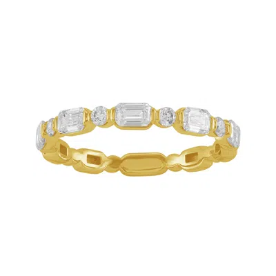 Artisan Women's Gold / White Baguette & Round Cut Diamond Eternity Band Ring In 14kt Gold In Multi