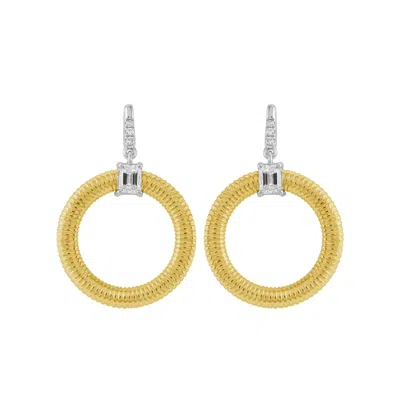 Artisan Women's Gold / White Baguette Cut Diamond Ear Hook Earrings In White And Yellow Gold In Multi