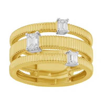 Artisan Women's Gold / White Baguette Cut Diamond Spiral Ring In Yellow And White Gold In Multi