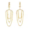 Artisan Women's Gold / White Baguette Cut Diamond Three Layer Chandelier Earrings In 18k Yellow Gold