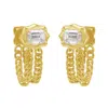 Artisan Women's Gold / White Baguette Diamond Chain Ear Thread Earrings In Yellow Gold