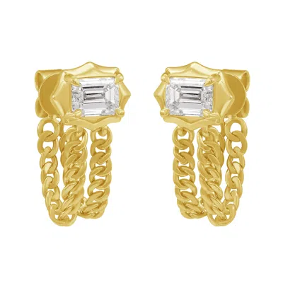 Artisan Women's Gold / White Baguette Diamond Chain Ear Thread Earrings In Yellow Gold In Multi
