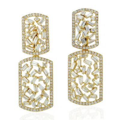 Artisan Women's Gold / White Baguette Diamond Ear Jacket Earrings In 18k Yellow Gold In Multi
