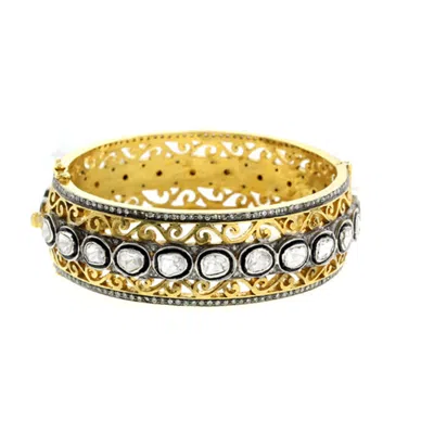 Artisan Women's Gold / White Bezel-set Uncut Diamond Bangle In Gold & Silver – Victorine Wedding Jewelry In Multi