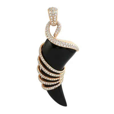 Artisan Women's Gold / White / Black Onyx Gemstone & Diamond Horn Design Pendant In Rose Gold
