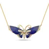 Artisan Women's Gold / White / Blue Butterfly Pendant Necklace In 18k Yellow Gold With Enamel & Pave Diamond In Multi