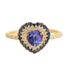 Artisan Women's Gold / White / Blue Tanzanite & Blue Sapphire Pave Diamond Heart Ring In 18k Gold In Gold