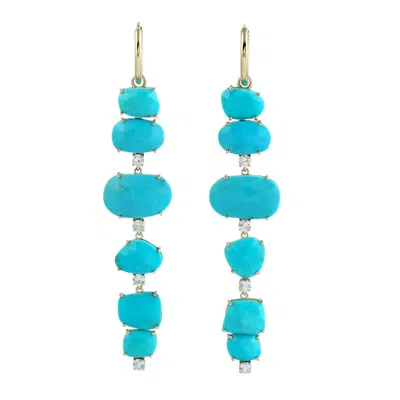 Artisan Women's Gold / White / Blue Turquoise & Diamond Linear Drop Earrings In 18k Yellow Gold