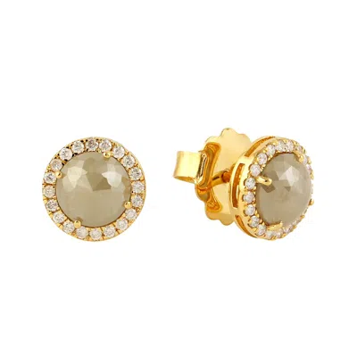 Artisan Women's Gold / White / Brown 18k Yellow Gold Stud Earrings With Round Ice Diamonds In Multi