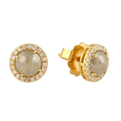 Artisan Women's Gold / White / Brown Ice Diamond Round Stud Earrings In 18k Yellow Gold