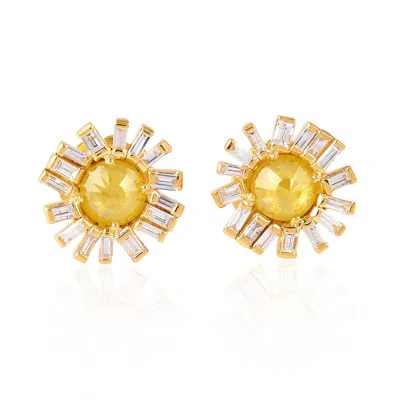 Artisan Women's Gold / White / Brown Natural Baguette Ice Diamond Stud Earrings In Yellow Gold