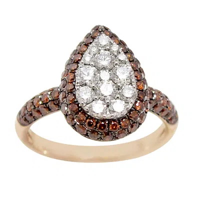 Artisan Women's Gold / White / Brown Pear Cut Colored Diamond Cocktail Ring In 14k Yellow Gold In Multi