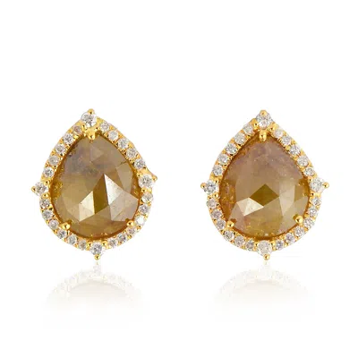 Artisan Women's Gold / White / Brown Pear-cut Ice Diamond Stud Earrings – Minimalist Yellow Gold In Multi