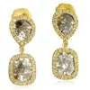 Artisan Women's Gold / White / Brown "slice Diamond Drop Earrings In 18k Yellow Gold With Halo Setting"