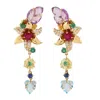 Artisan Women's Gold / White Carved Mixed Gemstone Diamond Floral Earrings In Gold In Gold