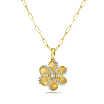 Artisan Women's Gold / White Classic Natural Diamond Floral Pendant In Yellow Gold