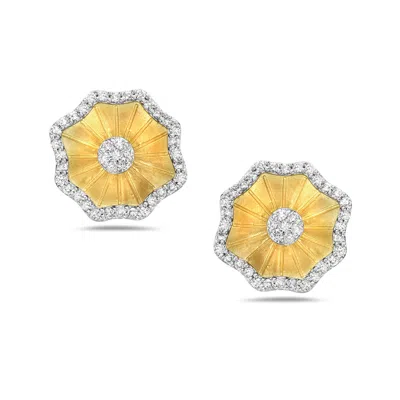 Artisan Women's Gold / White Designer Natural Diamond Clover Earrings In 14k Gold In Multi