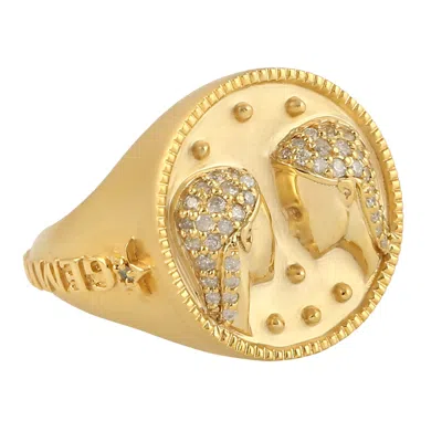 Artisan Women's Gold / White Diamond Gemini Zodiac Signet Ring In 14k Yellow Gold