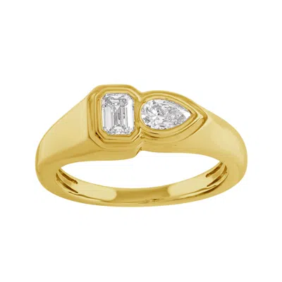 Artisan Women's Gold / White Emerald & Pear Cut Diamond Band Ring In 14kt Yellow Gold In Multi