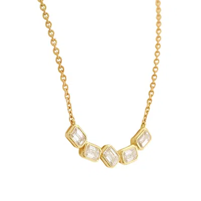 Artisan Women's Gold / White Emerald Cut Diamond 5 Stone Pendant Necklace In 14kt Gold – Modern Fine Jewelry In Multi