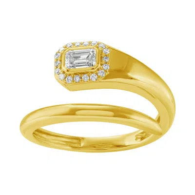 Artisan Women's Gold / White Emerald Cut Diamond Bypass Ring In Yellow Gold