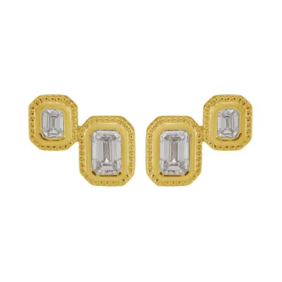 Artisan Women's Gold / White Emerald-cut Diamond Cluster Studs In 14k Yellow Gold