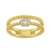 Artisan Women's Gold / White Emerald Cut Diamond Double Stacking Band Ring In 14kt Yellow Gold In Multi