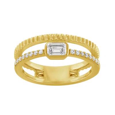 Artisan Women's Gold / White Emerald Cut Diamond Double Stacking Band Ring In 14kt Yellow Gold In Multi