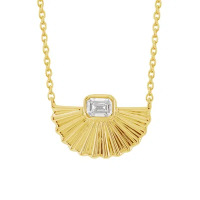 Artisan Women's Gold / White Emerald Cut Diamond Fan Pendant In Yellow Gold – Fine Designer Jewelry In Multi