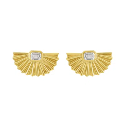 Artisan Women's Gold / White Emerald Cut Diamond Fan Stud Earrings In 14k Yellow Gold – Fine Jewelry In Multi
