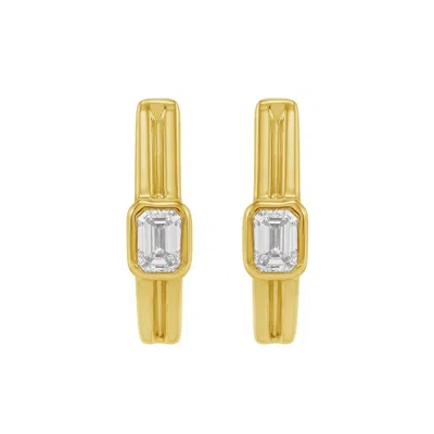 Artisan Women's Gold / White Emerald Cut Diamond Latch Back Hoop Earrings In Yellow Gold – Fine Jewelry In Multi