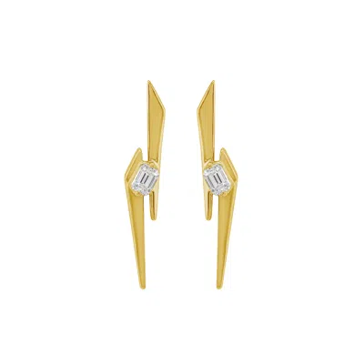 Artisan Women's Gold / White Emerald Cut Diamond Lightning Bolt Stud Earrings In Yellow Gold