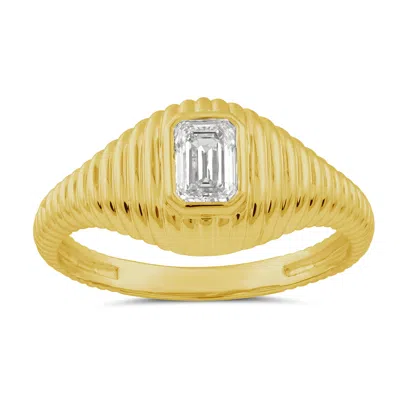 Artisan Women's Gold / White Emerald-cut Diamond Ribbed Gold Ring In 14k Yellow Gold