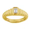 Artisan Women's Gold / White Emerald-cut Diamond Ribbed Gold Ring In Yellow Gold In Gold