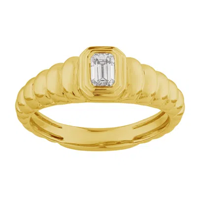 Artisan Women's Gold / White Emerald-cut Diamond Ribbed Gold Ring In Yellow Gold