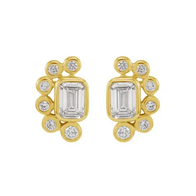 Artisan Women's Gold / White Emerald Cut Diamond Stud Earrings In Gold