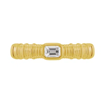 Artisan Women's Gold / White Emerald Cut Diamond Textured Handcrafted Band Ring In Yellow Gold In Multi