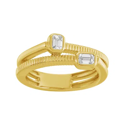 Artisan Women's Gold / White Emerald Cut Diamond Two Stone Twisted Spiral Band Ring In 14kt Gold In Multi