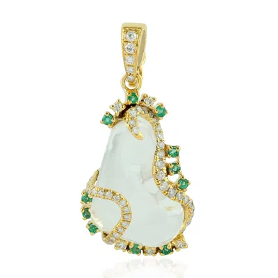 Artisan Women's Gold / White Ethiopian Opal, Emerald & Pavé Diamond Pendant In 18k Yellow Gold